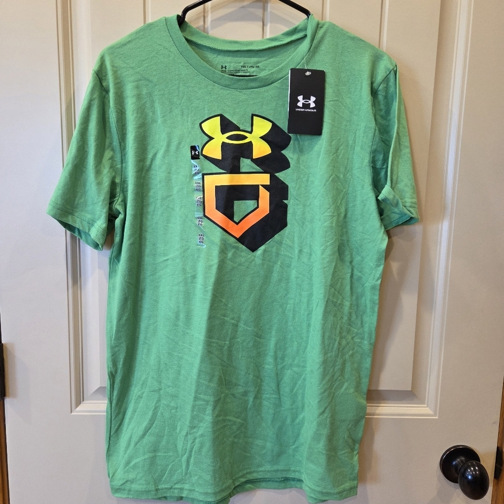 NWT Under Armour Boys YXL Green Baseball Gradient Logo Graphic T-Shirt